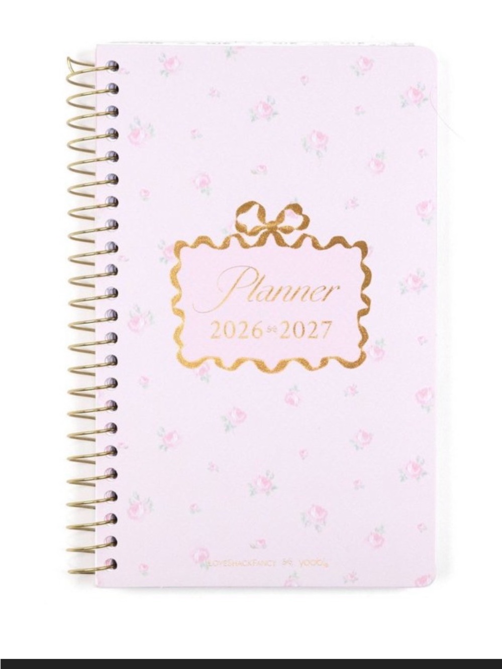 Loveshackfacy x yoobi 2026-2027 Pink Floral Spiral Planner with Gold Foil
